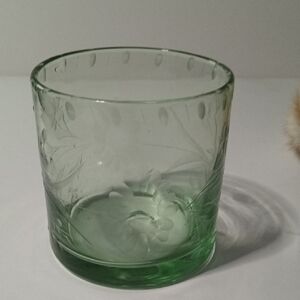Bobby Flay Green Etched  Blown Glass Tumbler (Rare) Glass Art
